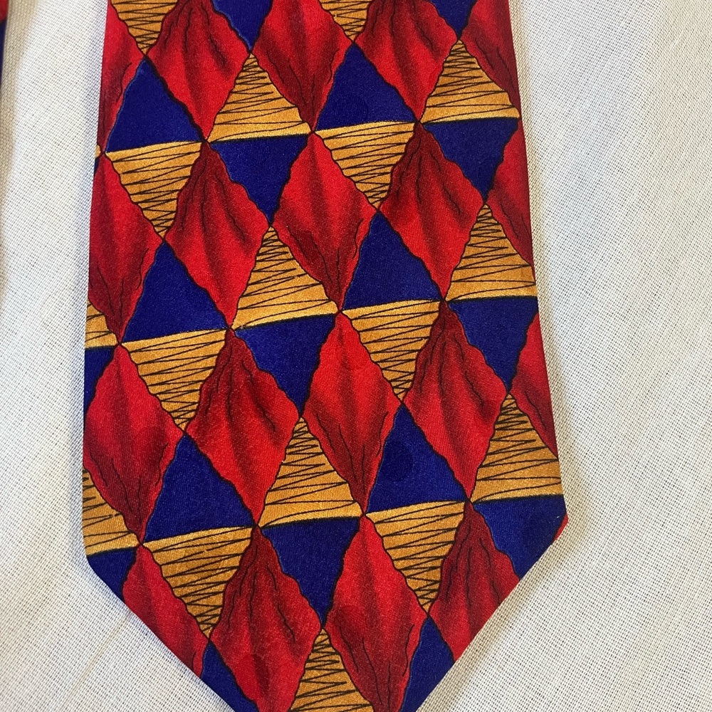 J. Garcia Red and Blue Vintage Geometric Silk Tie